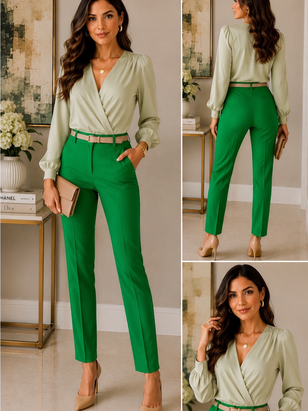 Gorgeous Christian Siriano New York tailored pants in a vibrant emerald green.